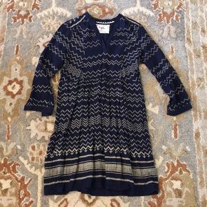 Anthropologie Navy and Tan Patterned Dress
